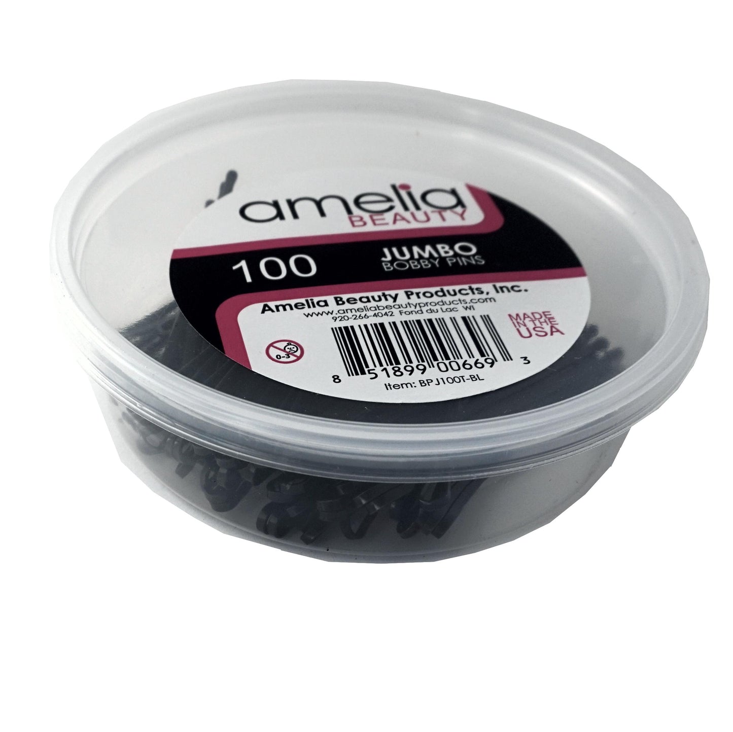 100, Black, US Made, Jumbo Bobby Pins in a Tub