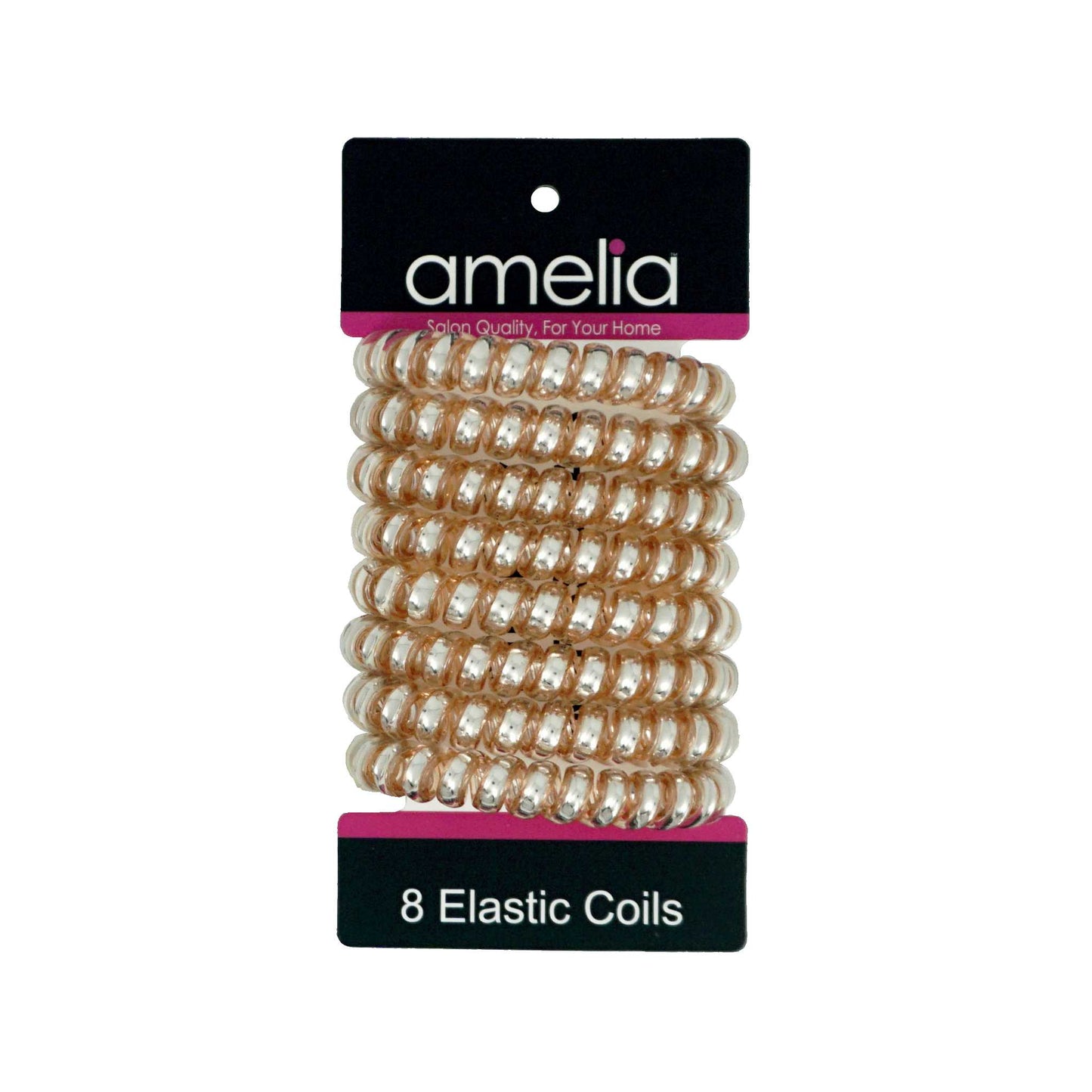 Amelia Beauty Products 8 Large Smooth Shiny Center Elastic Hair Coils, 2. 5in Diameter Thick Spiral Hair Ties, Gentle on Hair, Strong Hold and Minimizes Dents and Creases, Gold