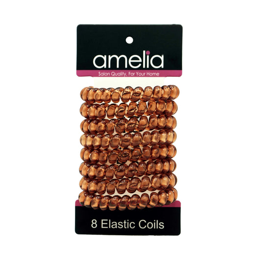 Amelia Beauty Products 8 Large Smooth Elastic Hair Coils, 2. 5in Diameter Thick Spiral Hair Ties, Gentle on Hair, Strong Hold and Minimizes Dents and Creases, Brown