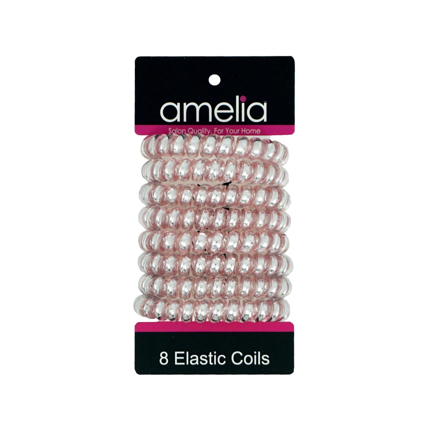 Amelia Beauty Products 8 Large Smooth Shiny Center Elastic Hair Coils, 2. 5in Diameter Thick Spiral Hair Ties, Gentle on Hair, Strong Hold and Minimizes Dents and Creases, Pink
