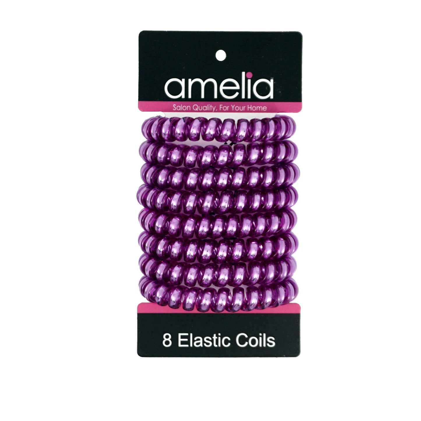 Amelia Beauty Products 8 Large Smooth Shiny Center Elastic Hair Coils, 2. 5in Diameter Thick Spiral Hair Ties, Gentle on Hair, Strong Hold and Minimizes Dents and Creases, Purple