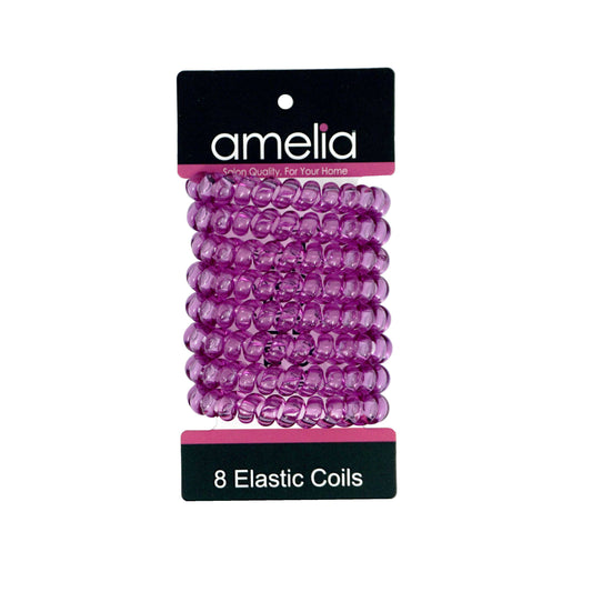 Amelia Beauty Products 8 Large Smooth Elastic Hair Coils, 2. 5in Diameter Thick Spiral Hair Ties, Gentle on Hair, Strong Hold and Minimizes Dents and Creases, Purple