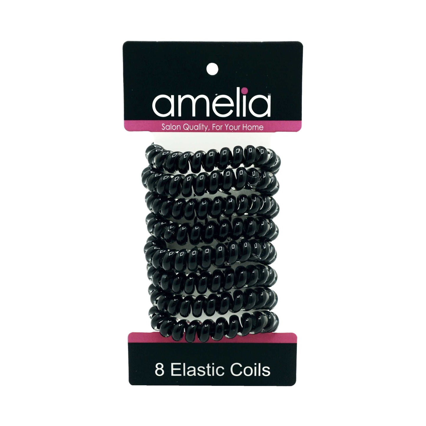 Amelia Beauty Products 8 Medium Elastic Hair Coils, 2.0in Diameter Thick Spiral Hair Ties, Gentle on Hair, Strong Hold and Minimizes Dents and Creases, Black