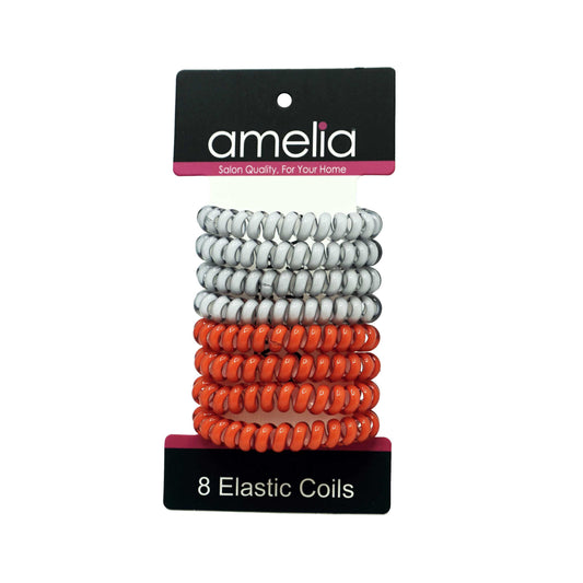 Amelia Beauty Products 8 Medium Elastic Hair Coils, 2.0in Diameter Thick Spiral Hair Ties, Gentle on Hair, Strong Hold and Minimizes Dents and Creases, Cherry and White Mix