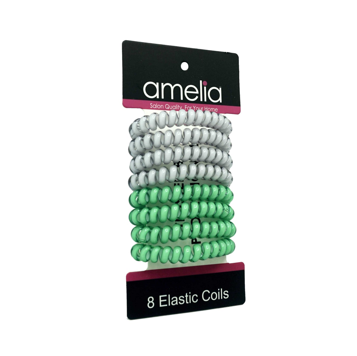 Amelia Beauty Products 8 Medium Elastic Hair Coils, 2.0in Diameter Thick Spiral Hair Ties, Gentle on Hair, Strong Hold and Minimizes Dents and Creases, Emerald and White Mix