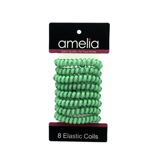 Amelia Beauty Products 8 Medium Elastic Hair Coils, 2.0in Diameter Thick Spiral Hair Ties, Gentle on Hair, Strong Hold and Minimizes Dents and Creases, Emerald