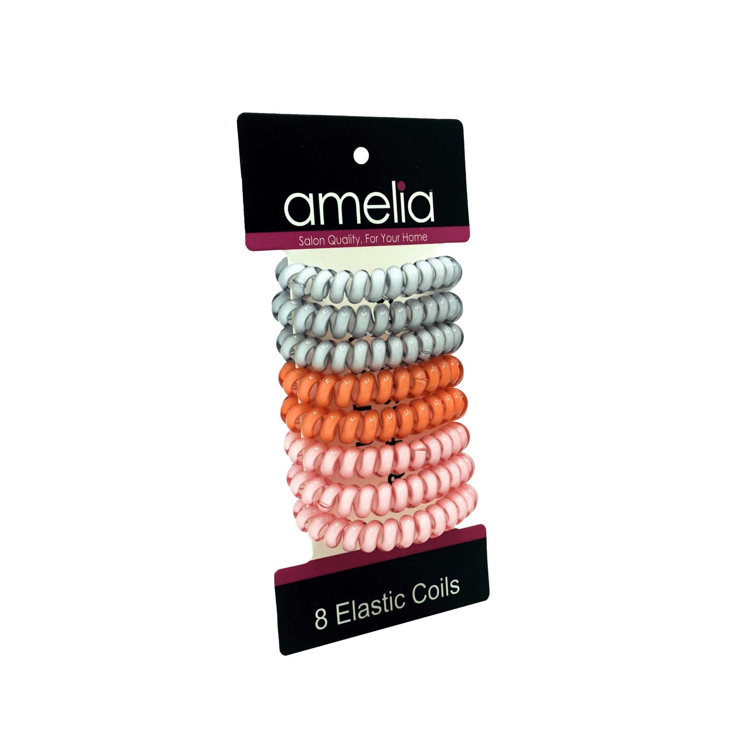 Amelia Beauty Products 8 Medium Elastic Hair Coils, 2.0in Diameter Thick Spiral Hair Ties, Gentle on Hair, Strong Hold and Minimizes Dents and Creases, Pink, Orange and White Mix