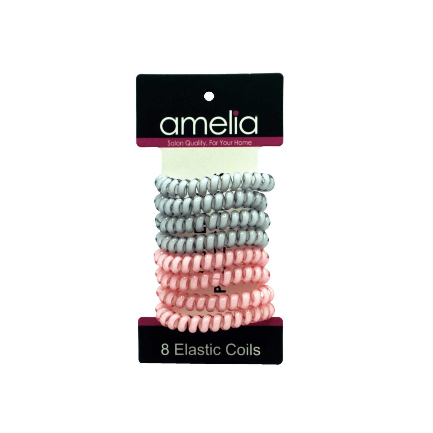 Amelia Beauty Products 8 Medium Elastic Hair Coils, 2.0in Diameter Thick Spiral Hair Ties, Gentle on Hair, Strong Hold and Minimizes Dents and Creases, Pink and White Mix