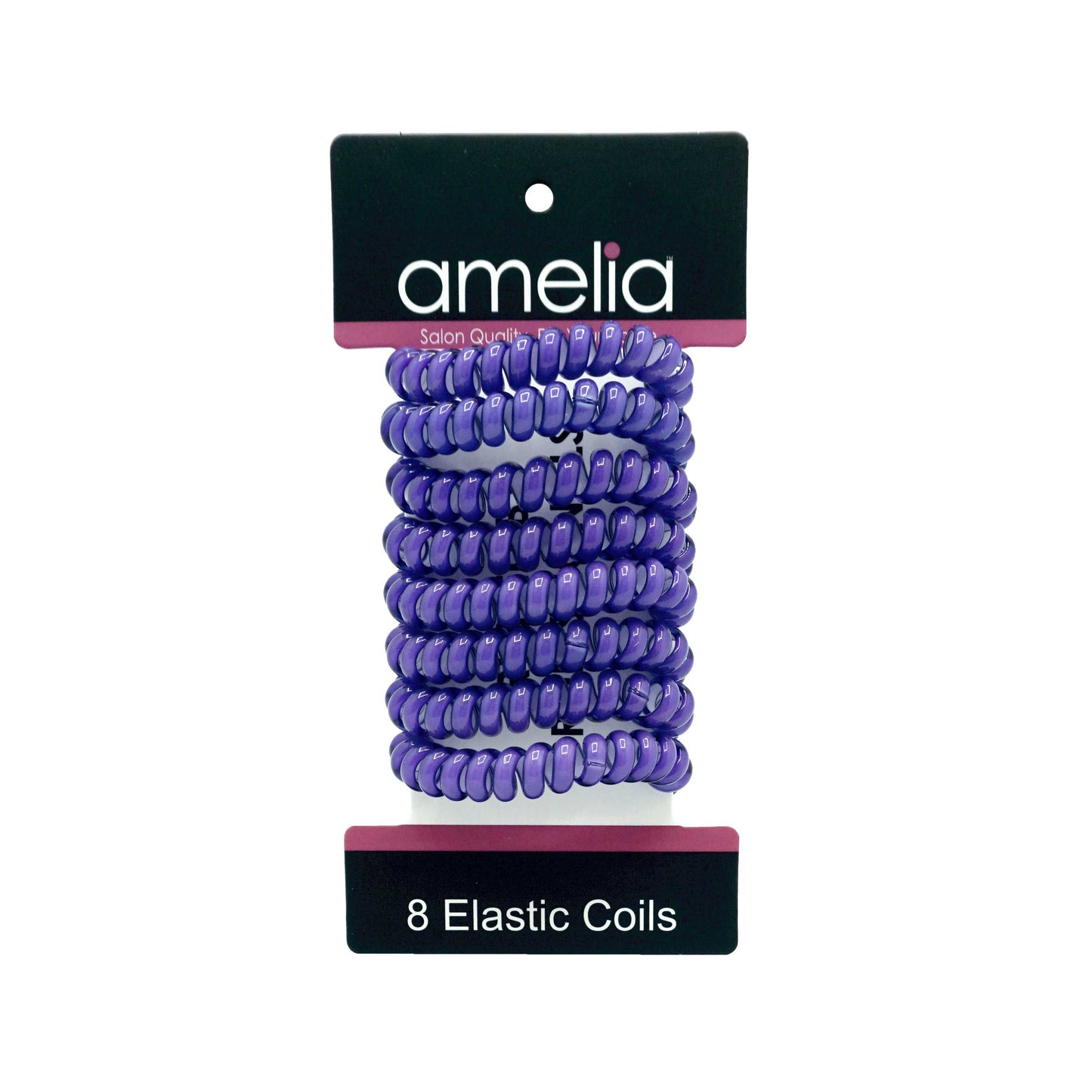 Amelia Beauty Products 8 Medium Elastic Hair Coils, 2.0in Diameter Thick Spiral Hair Ties, Gentle on Hair, Strong Hold and Minimizes Dents and Creases, Violet