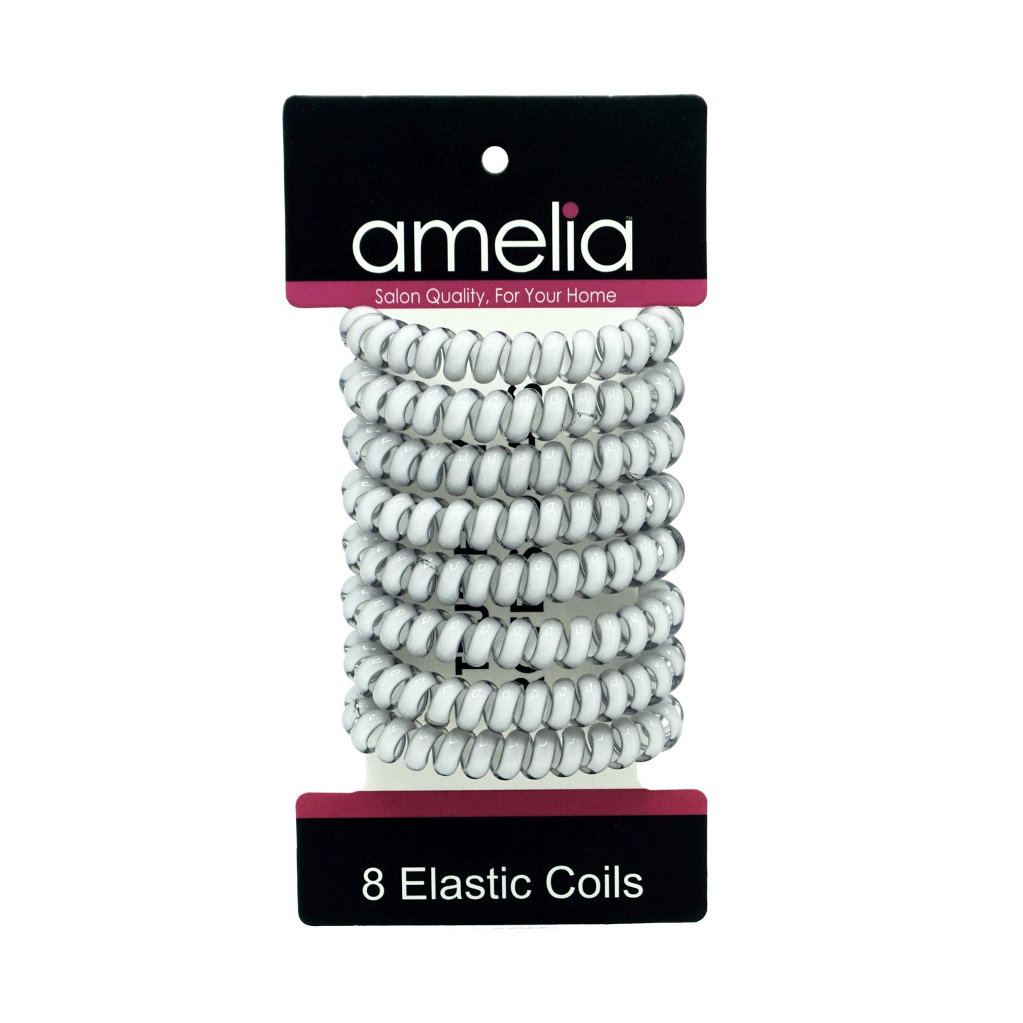 Amelia Beauty Products 8 Medium Elastic Hair Coils, 2.0in Diameter Thick Spiral Hair Ties, Gentle on Hair, Strong Hold and Minimizes Dents and Creases, White