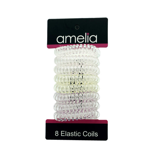 Amelia Beauty Products 8 Small Elastic Hair Coils, 1.5in Diameter Thick Spiral Hair Ties, Gentle on Hair, Strong Hold and Minimizes Dents and Creases, Pink, Yellow and Purple Mix