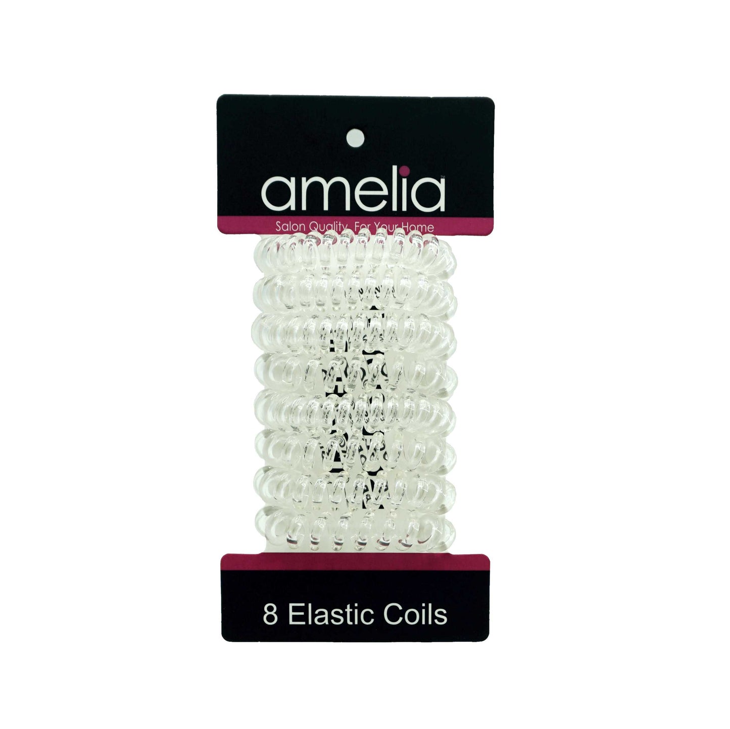 Amelia Beauty Products 8 Small Elastic Hair Coils, 1.5in Diameter Thick Spiral Hair Ties, Gentle on Hair, Strong Hold and Minimizes Dents and Creases, Clear
