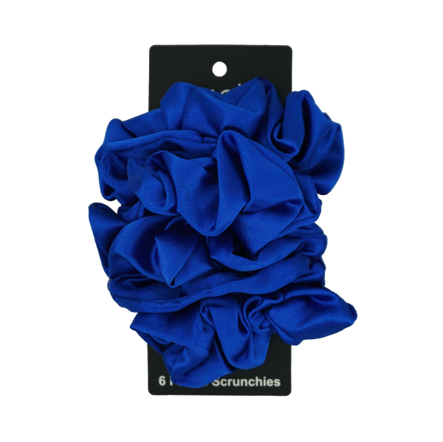 Amelia Beauty Products, Blue Imitation Silk Scrunchies, 4.5in Diameter, Gentle on Hair, Strong Hold, No Snag, No Dents or Creases. 6 Pack