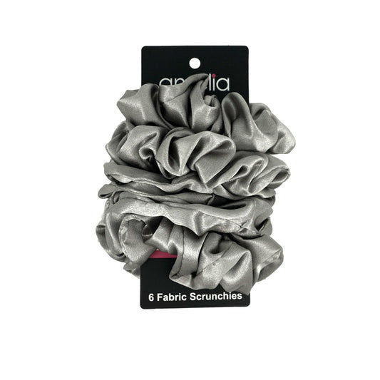 Amelia Beauty Products, Gray Scrunchies, 4.5in Diameter, Gentle on Hair, Strong Hold, No Snag, No Dents or Creases. 6 Pack