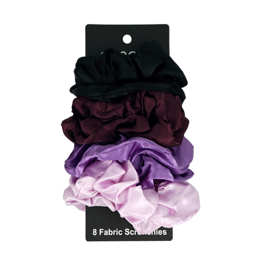 Amelia Beauty Products, Black, Burgundy, Purple and Pink Satin Scrunchies, 3.5in Diameter, Gentle on Hair, Strong Hold, No Snag, No Dents or Creases. 8 Pack