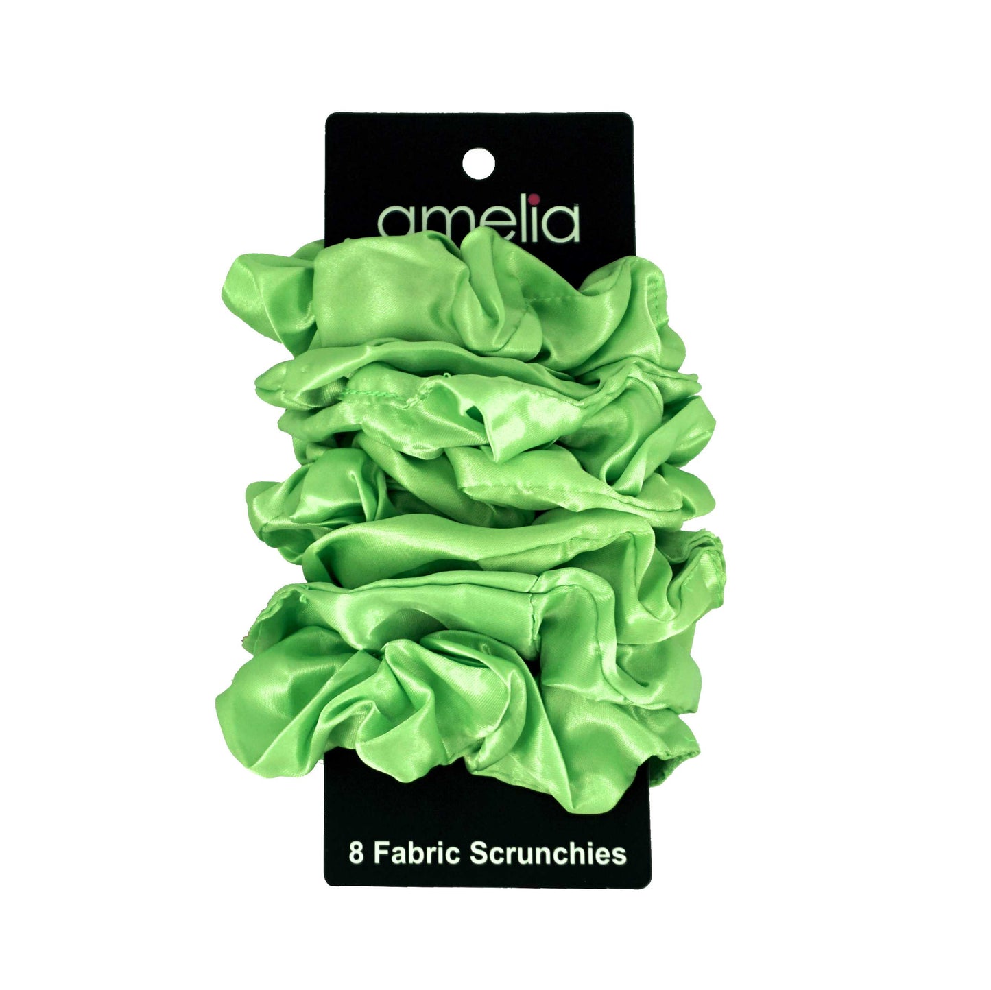 Amelia Beauty Products, Lime Satin Scrunchies, 3.5in Diameter, Gentle on Hair, Strong Hold, No Snag, No Dents or Creases. 8 Pack