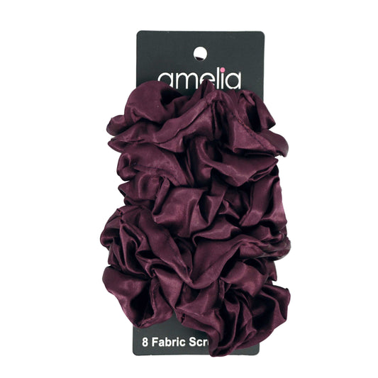 Amelia Beauty Products, Burgundy Satin Scrunchies, 3.5in Diameter, Gentle on Hair, Strong Hold, No Snag, No Dents or Creases. 8 Pack