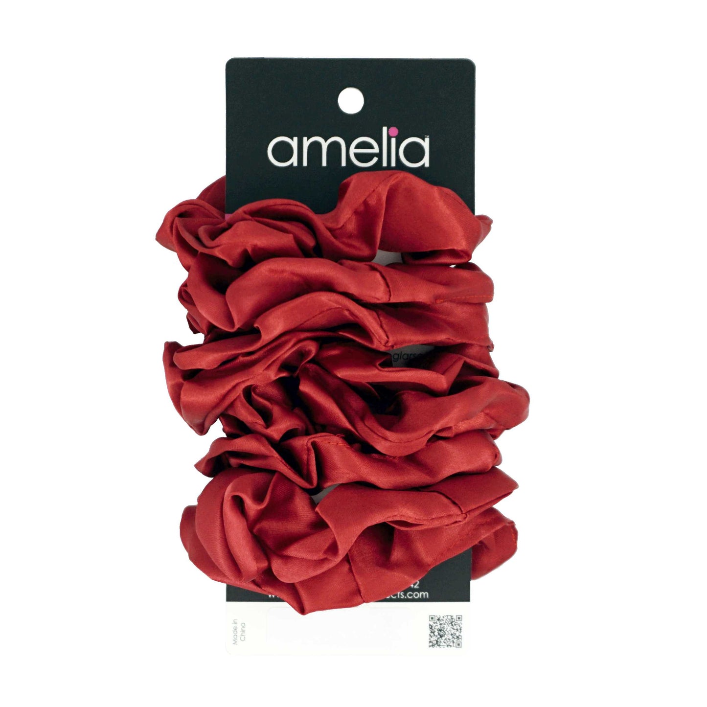 Amelia Beauty Products, Burnt Red Satin Scrunchies, 3.5in Diameter, Gentle on Hair, Strong Hold, No Snag, No Dents or Creases. 8 Pack