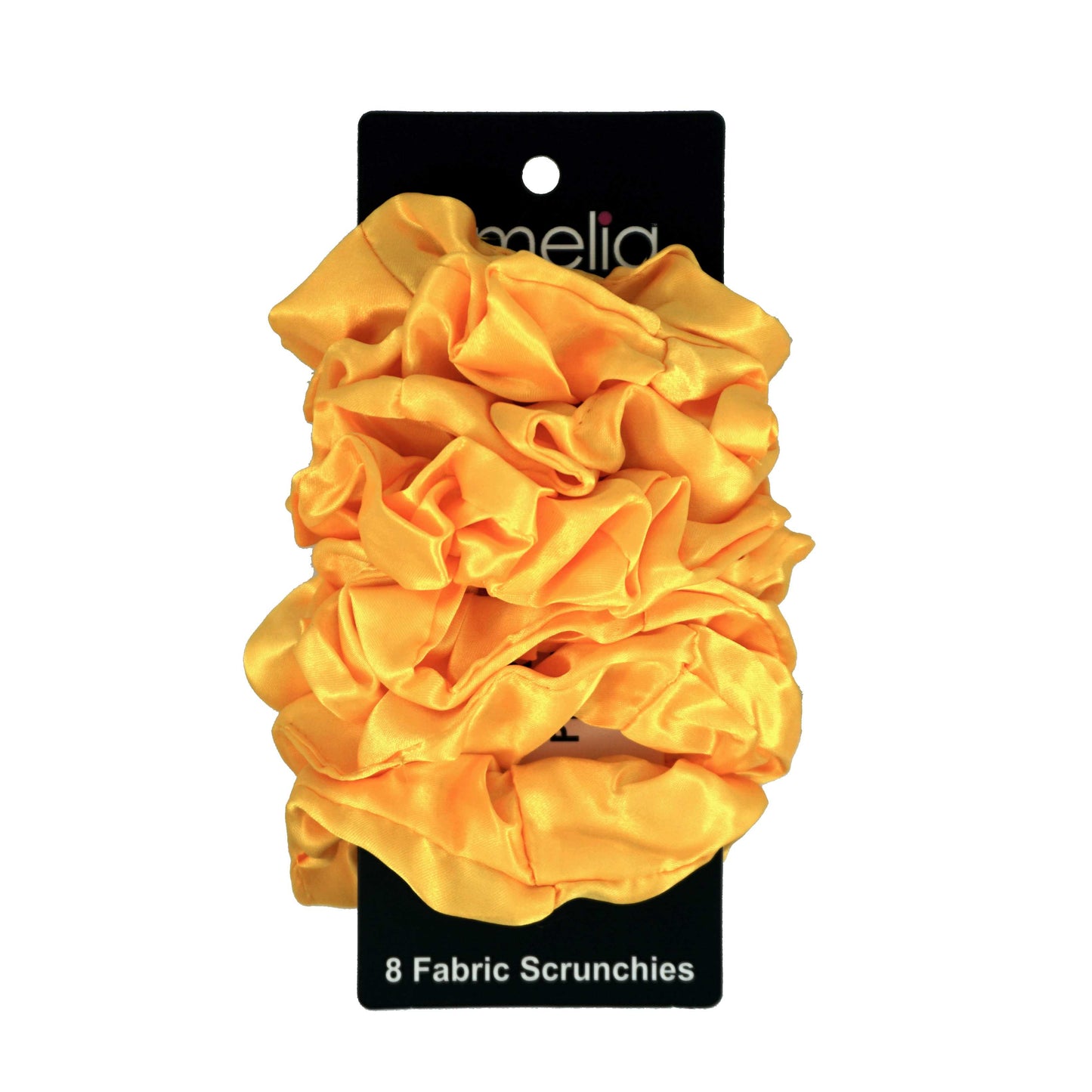 Amelia Beauty Products, Yellow Satin Scrunchies, 3.5in Diameter, Gentle on Hair, Strong Hold, No Snag, No Dents or Creases. 8 Pack