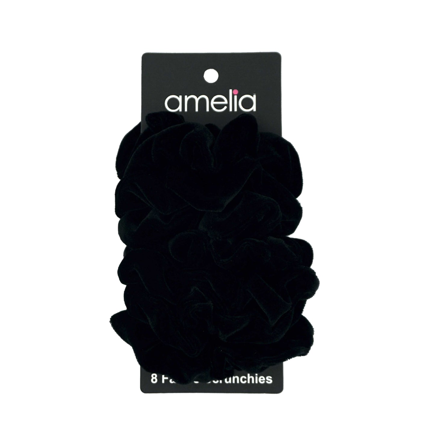 Amelia Beauty Products, Black Satin Scrunchies, 3.5in Diameter, Gentle on Hair, Strong Hold, No Snag, No Dents or Creases. 8 Pack
