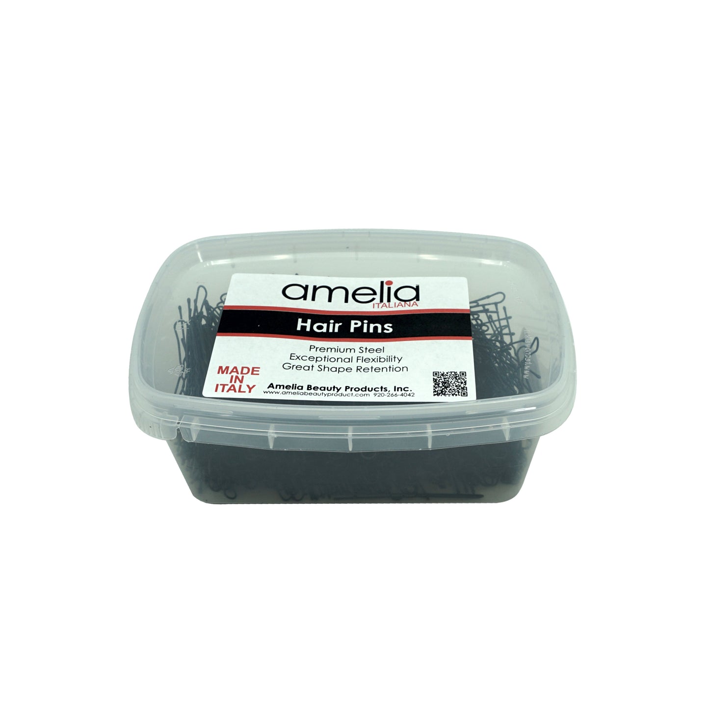 600, Black, 2.4in (6.0cm), Italian Made Waved Hair Pins, Recloseable Stay Clean and Organized Container
