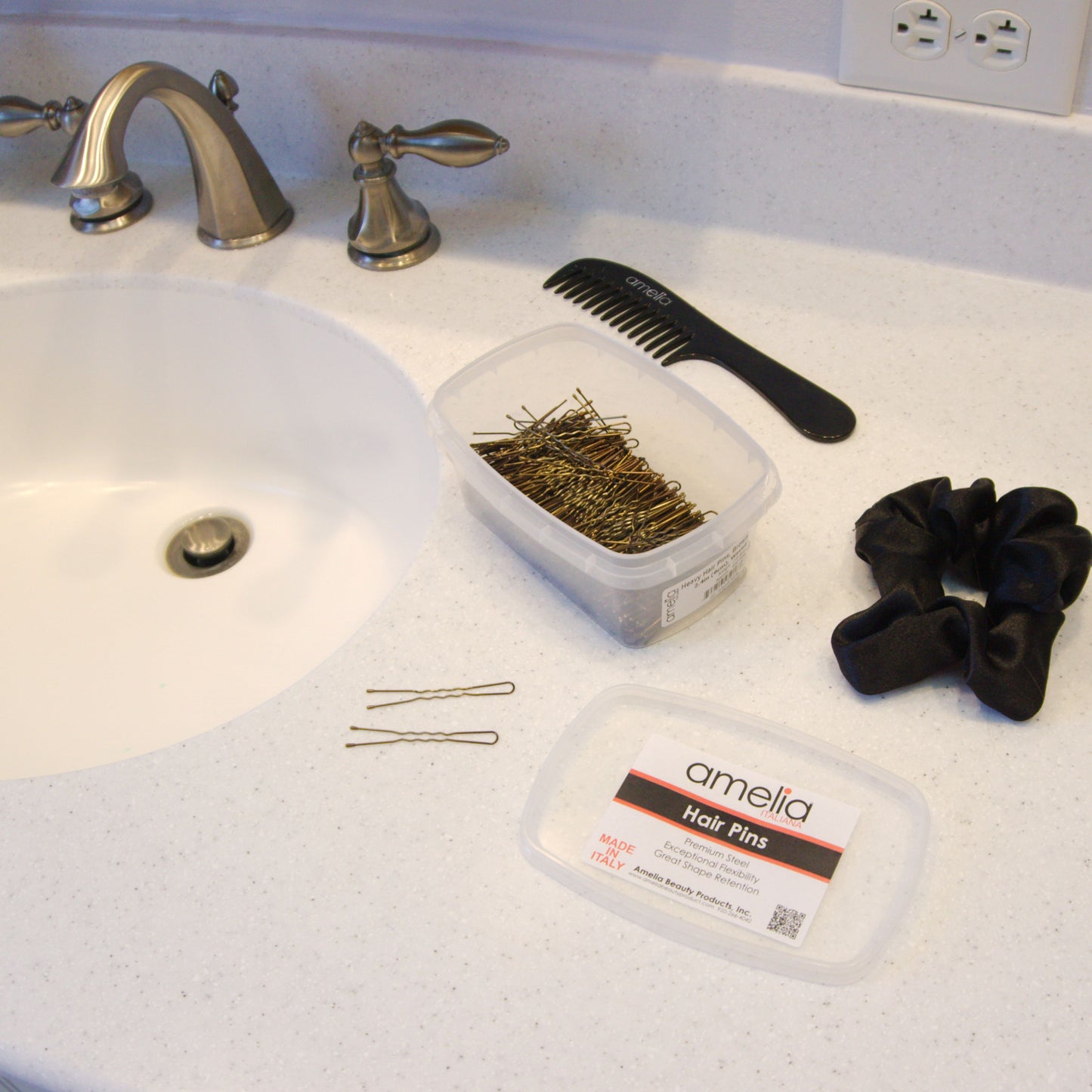 600, Black, 2.4in (6.0cm), Italian Made Waved Hair Pins, Recloseable Stay Clean and Organized Container