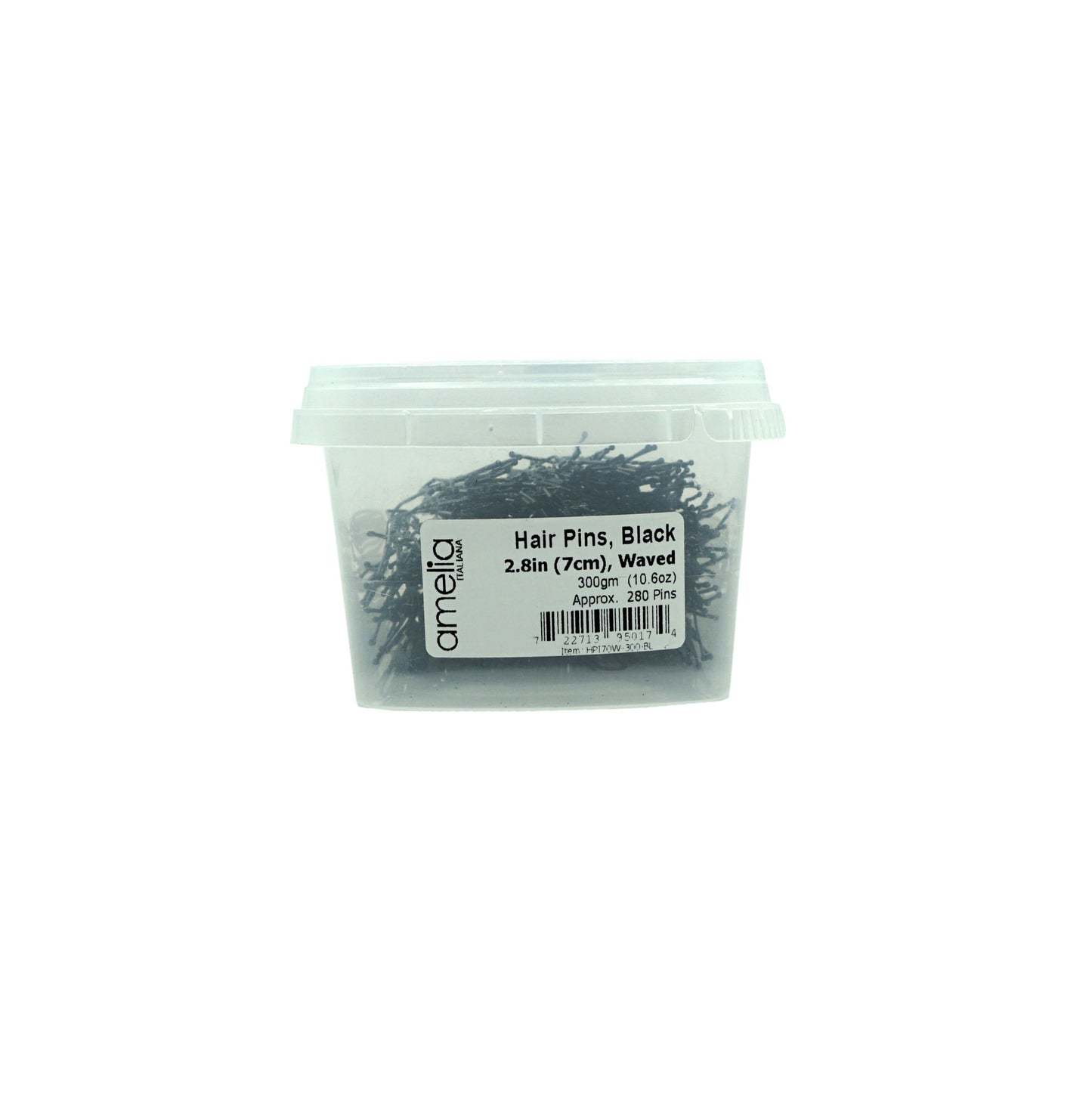 280, Black, 2.8in (7.0cm), Italian Made Waved Hair Pins, Recloseable Stay Clean and Organized Container