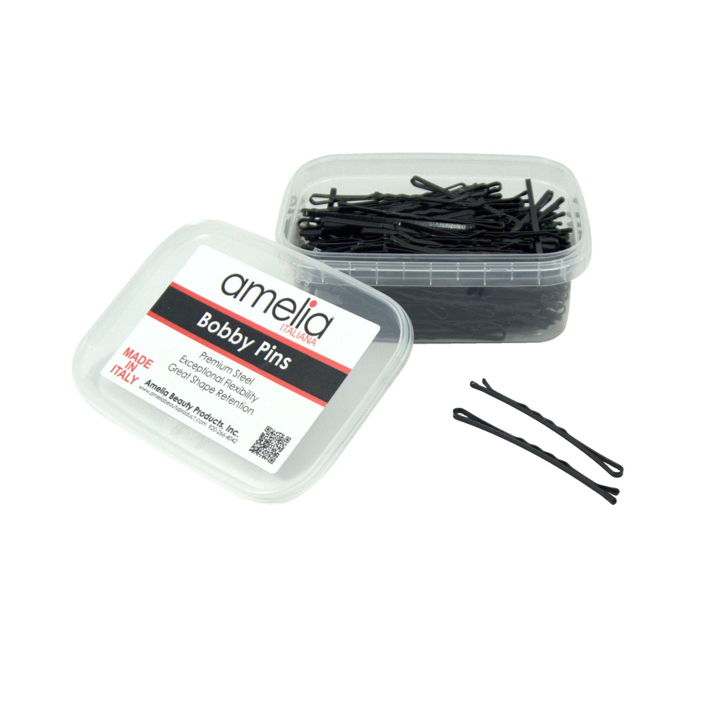 180, Black, 2.8in (7.0cm), Italian Made Jumbo Bobby Pins, Recloseable Stay Clean and Organized Container