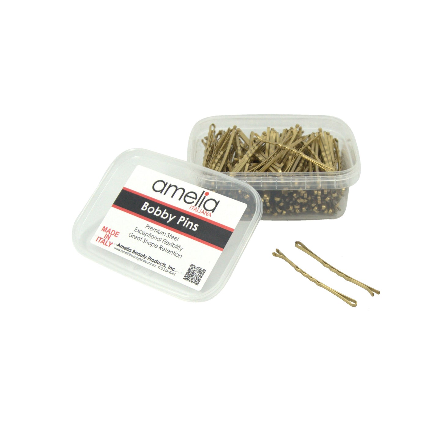 180, Brassed Color, 2.8in (7.0cm), Italian Made Jumbo Bobby Pins, Recloseable Stay Clean and Organized Container