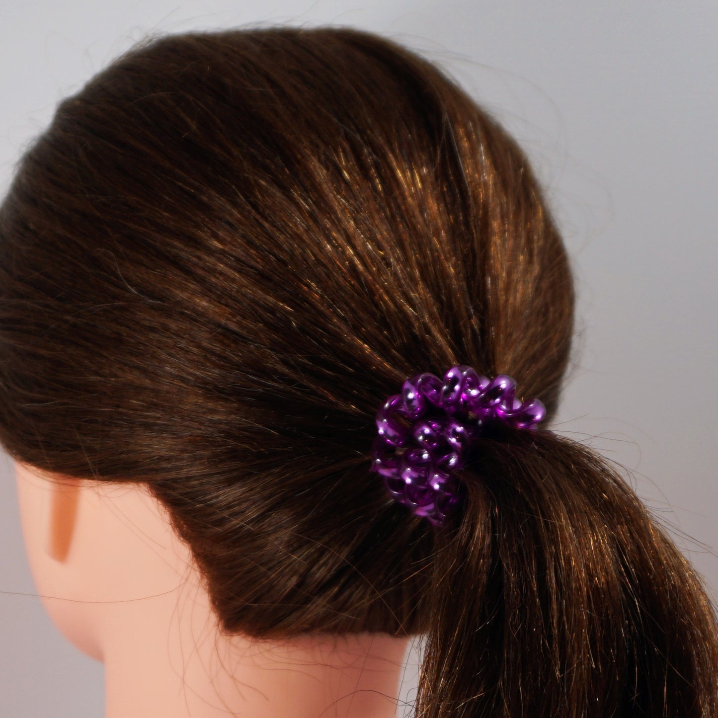 Amelia Beauty Products 8 Large Smooth Shiny Center Elastic Hair Coils, 2. 5in Diameter Thick Spiral Hair Ties, Gentle on Hair, Strong Hold and Minimizes Dents and Creases, Pink, Silver and Purple Mix