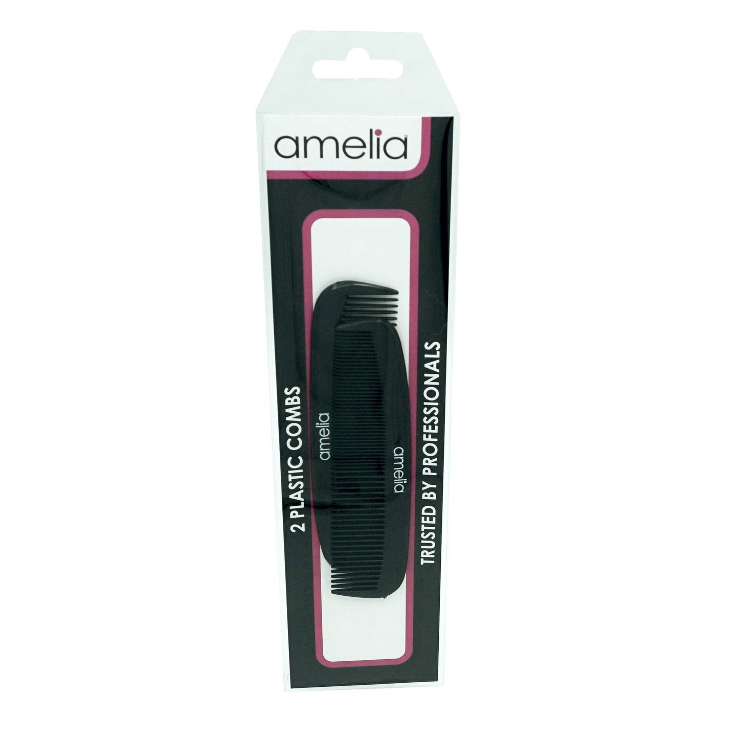 Amelia Beauty, 5in Black Plastic Pocket Comb, Made in USA, Professional Grade Pocket Hair Comb, Portable Salon Barber Shop Black Everyday Styling Comb Hair Styling Tool, 5"x1.25", 2 Pack