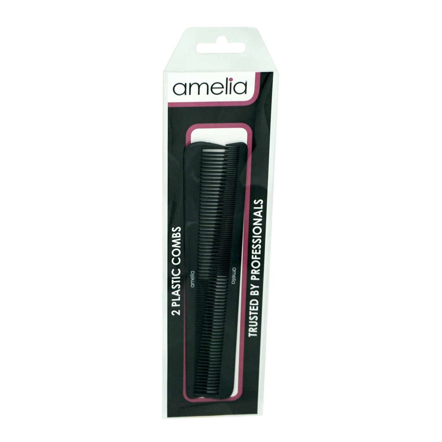 Amelia Beauty, 7in Black Plastic Barber Comb, Made in USA, Professional Grade Pocket Hair Comb, For Blending, Cutting,  Portable Salon Barber Shop Everyday Styling Cutting Hair Styling Tool, 2 Pack
