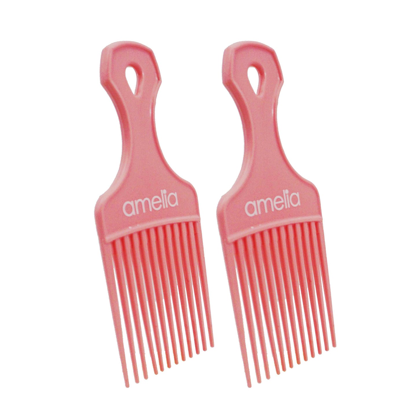Amelia Beauty, 5in Black Curly Hair Wide Tooth Pick Comb, Made in USA, Professional Grade Hair Pick Creates Volume, Detangles, Afro Pick Comb Hair Styling Tool, 5"x2.25", 2 Pack