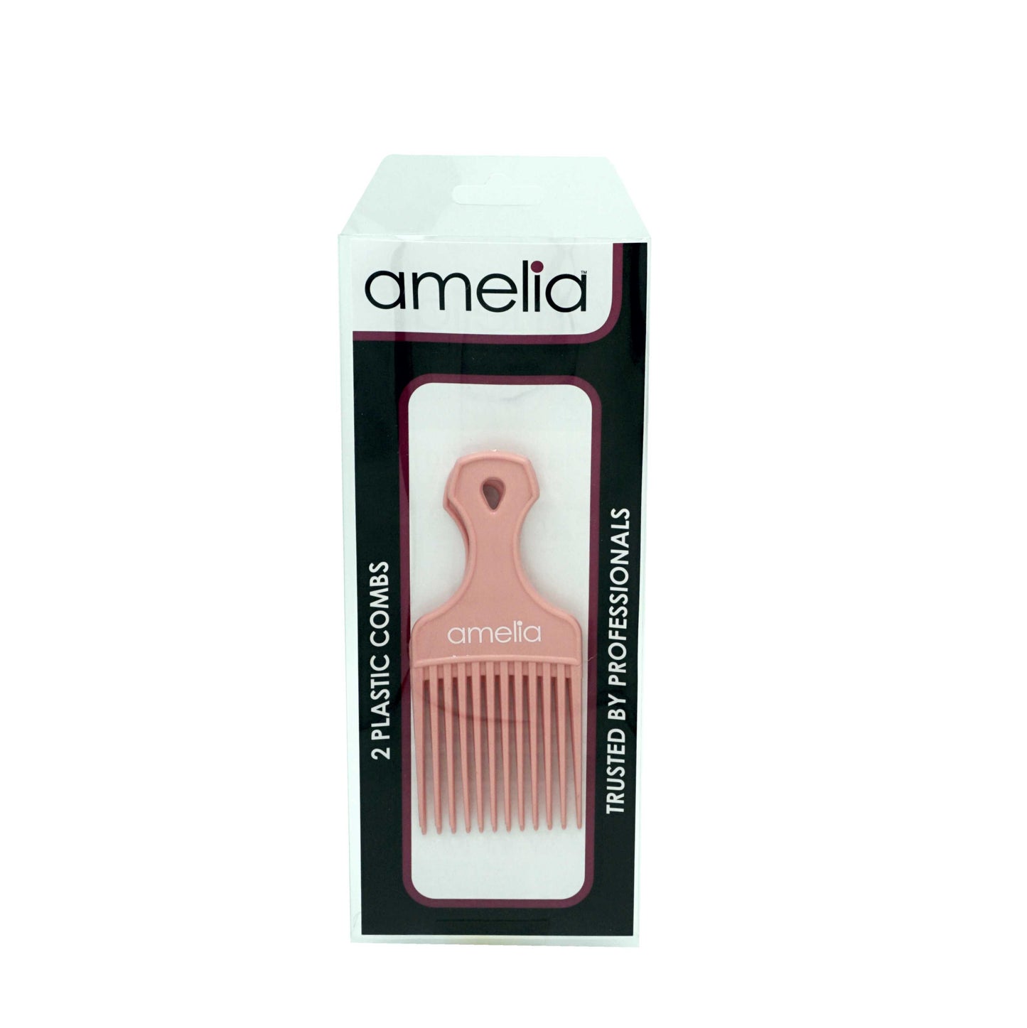 Amelia Beauty, 5in Black Curly Hair Wide Tooth Pick Comb, Made in USA, Professional Grade Hair Pick Creates Volume, Detangles, Afro Pick Comb Hair Styling Tool, 5"x2.25", 2 Pack