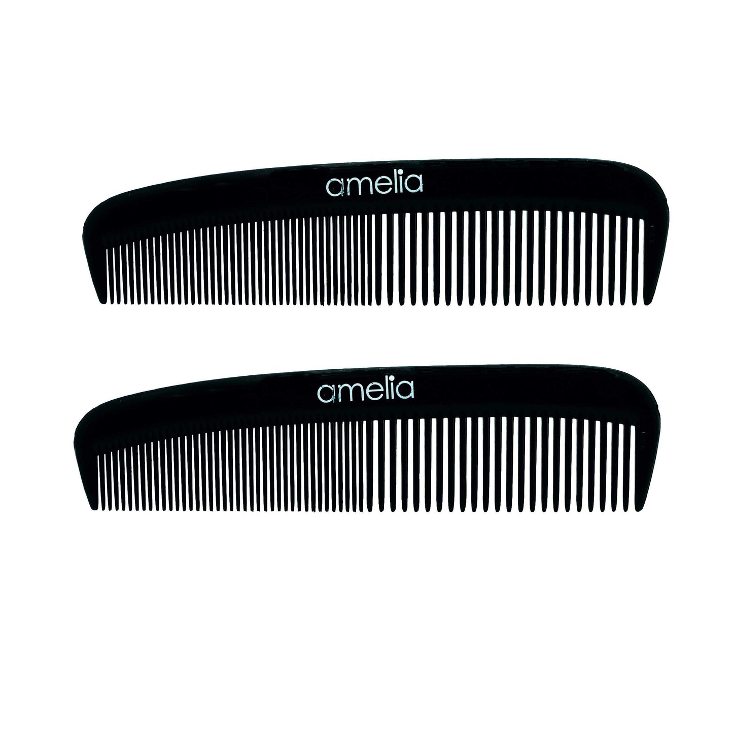 Amelia Beauty, 5in Black Plastic Pocket Comb, Made in USA, Professional Grade Pocket Hair Comb, Portable Salon Barber Shop Black Everyday Styling Comb Hair Styling Tool, 5"x1.25", 2 Pack