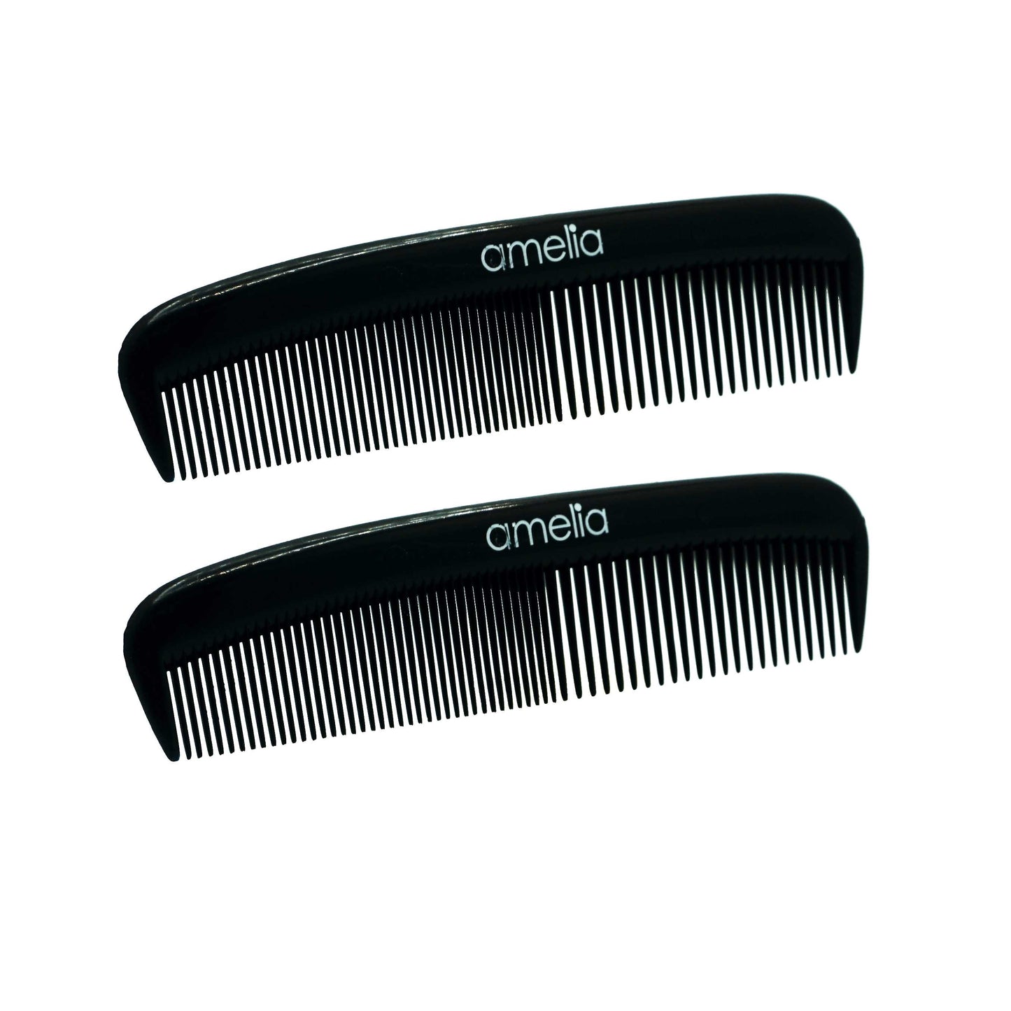 Amelia Beauty, 5in Black Plastic Pocket Comb, Made in USA, Professional Grade Pocket Hair Comb, Portable Salon Barber Shop Black Everyday Styling Comb Hair Styling Tool, 5"x1.25", 2 Pack