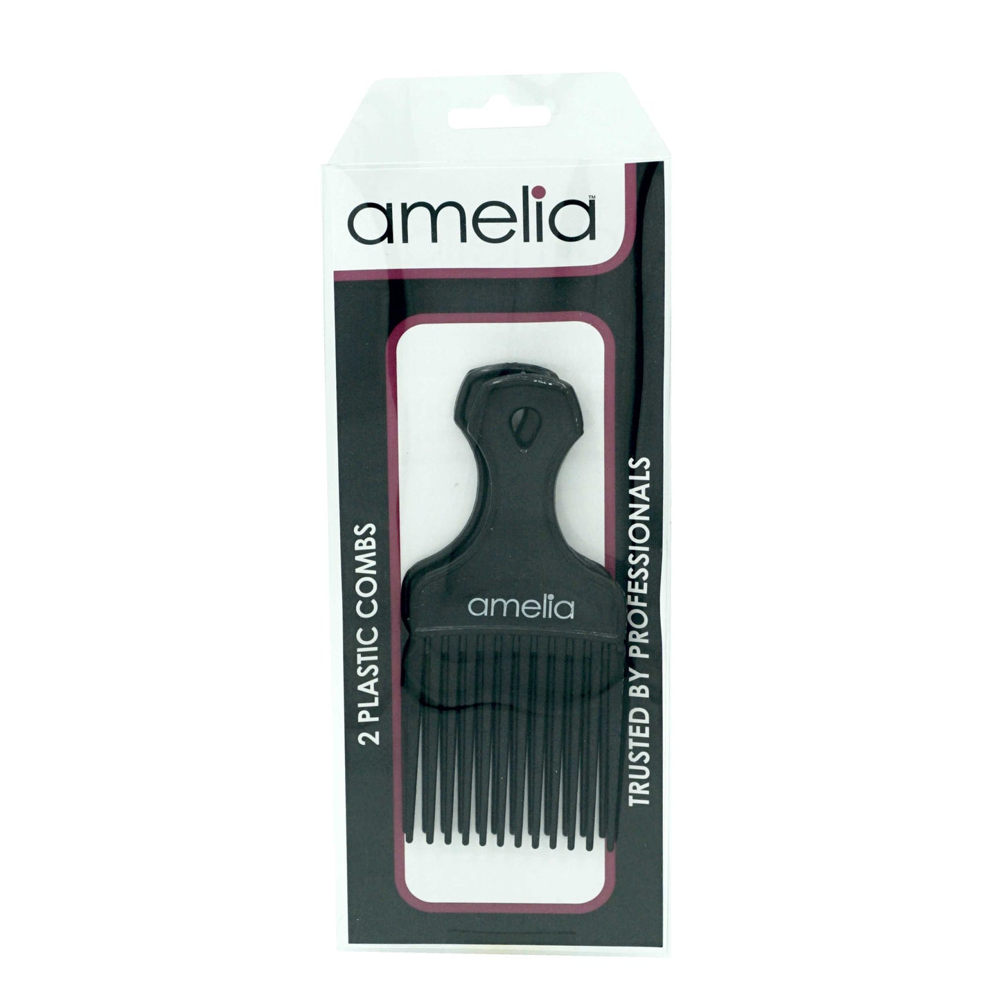 Amelia Beauty, 6in Black Curly Hair Wide Tooth Pick, Made in USA, Professional Grade Hair Pick Create Volume, Detangle, Portable Salon Barber Shop Afro Pick Comb Hair Styling Tool, 6"x2.5", 2 Pack