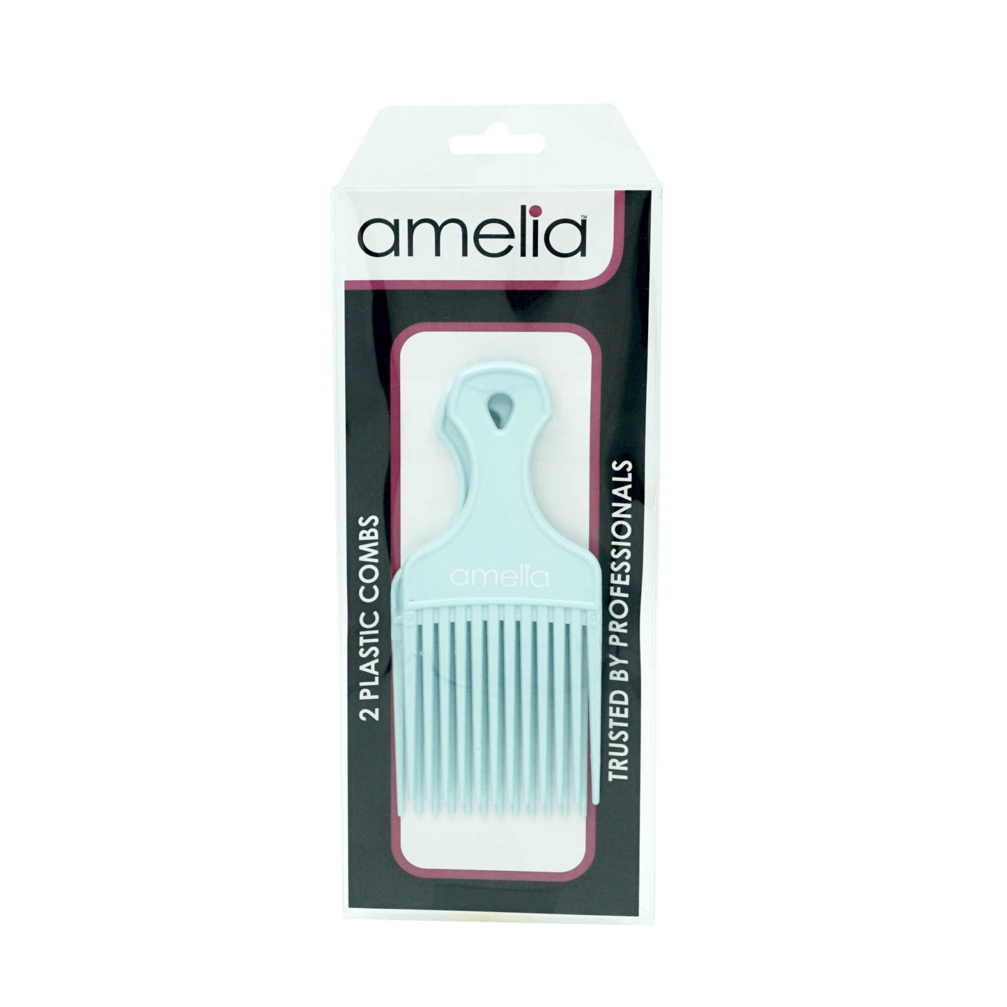 Amelia Beauty, 6in Sky Blue Curly Hair Wide Tooth Pick, Made in USA, Professional Grade Hair Pick Create Volume, Detangle, Portable Salon Barber Shop Afro Pick Comb Hair Styling Tool, 6"x2.5", 2 Pack