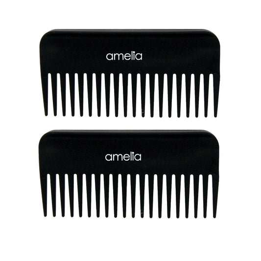 Amelia Beauty,6in Black Plastic Detangling Rake Comb, Made in USA, Professional Grade Comb,  Portable Salon Barber Shop Black Everyday Styling Rake Comb Hair Styling Tool, 6"x3.25", 2 Pack