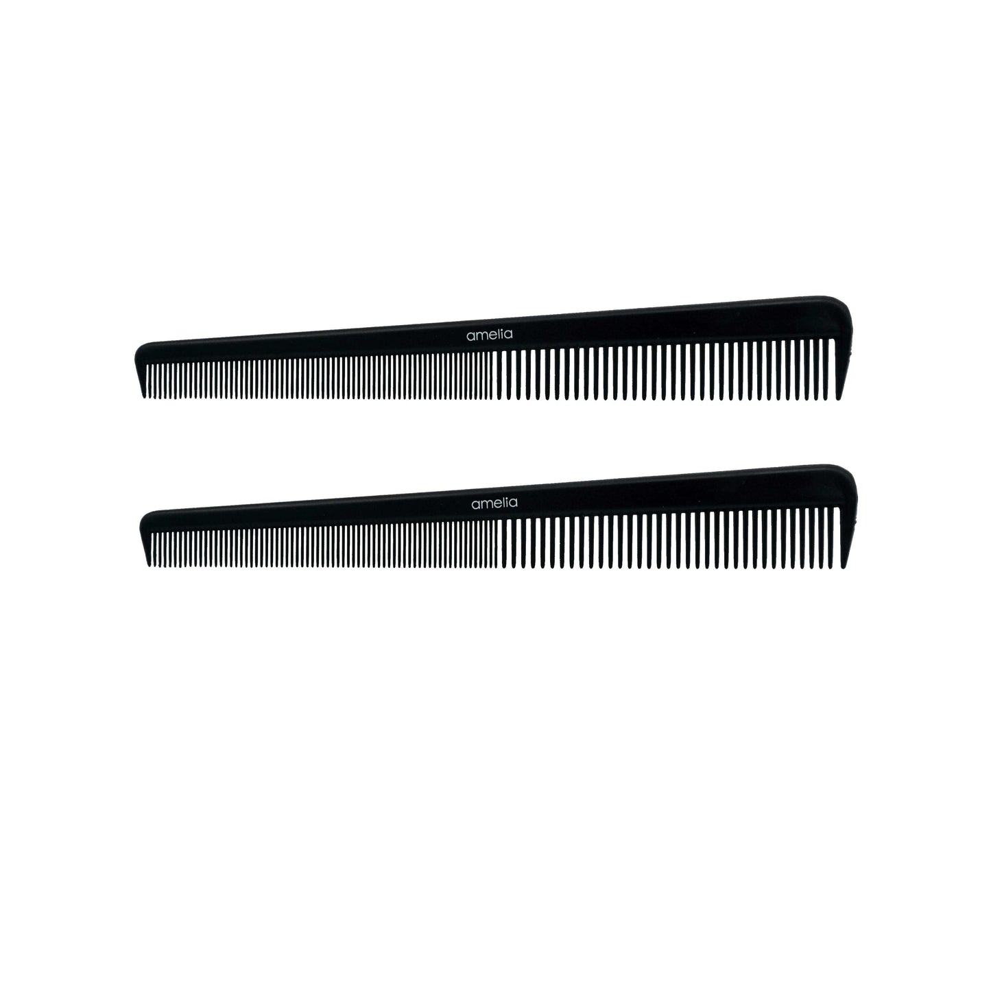 Amelia Beauty, 7in Black Plastic Barber Comb, Made in USA, Professional Grade Pocket Hair Comb, For Blending, Cutting,  Portable Salon Barber Shop Everyday Styling Cutting Hair Styling Tool, 2 Pack