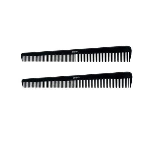 Amelia Beauty, 7in Black Plastic Barber Comb, Made in USA, Professional Grade Pocket Hair Comb, For Blending, Cutting,  Portable Salon Barber Shop Everyday Styling Cutting Hair Styling Tool, 2 Pack