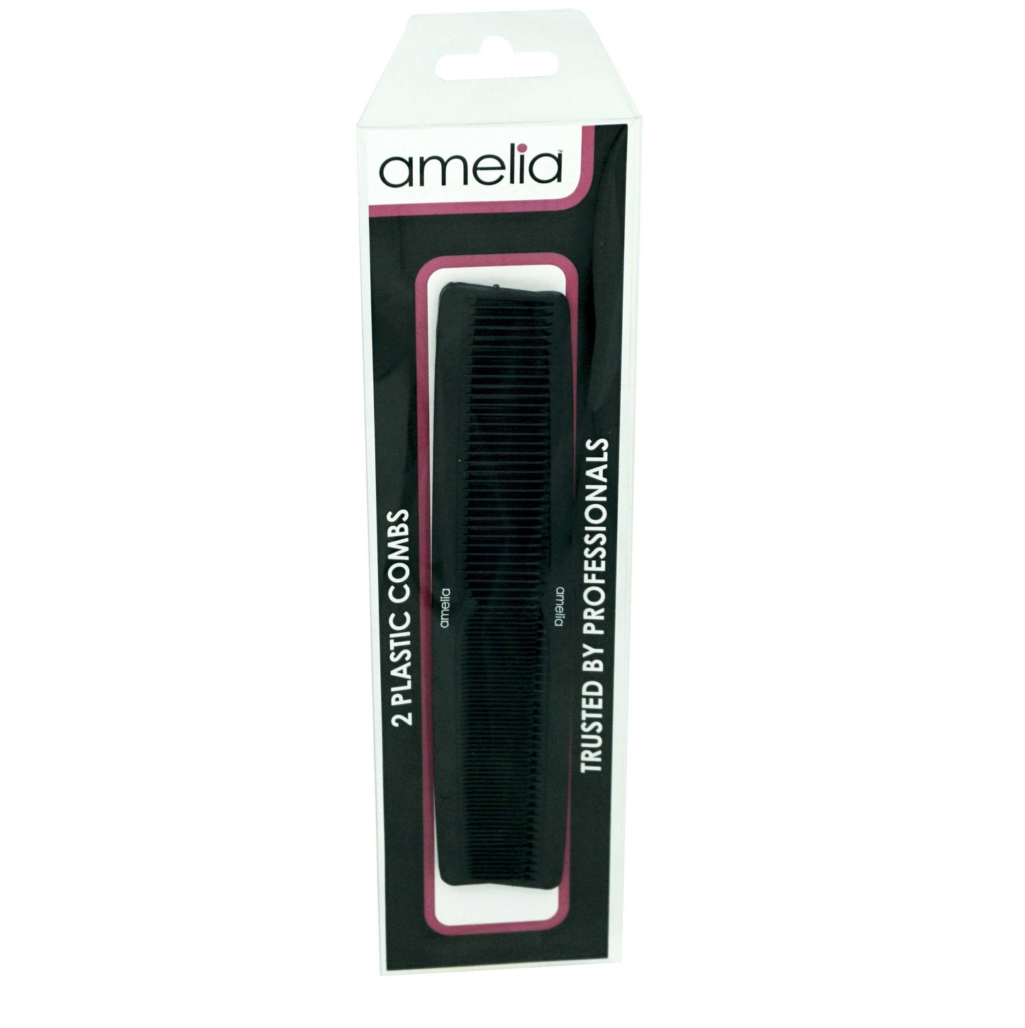 Amelia Beauty, 7in Black Plastic Styling Comb, Made in USA, Professional Grade Pocket Hair Comb, Blending, Cutting Portable Salon Barber Shop Everyday Styling Cutting Hair Styling Tool, 2 Pack