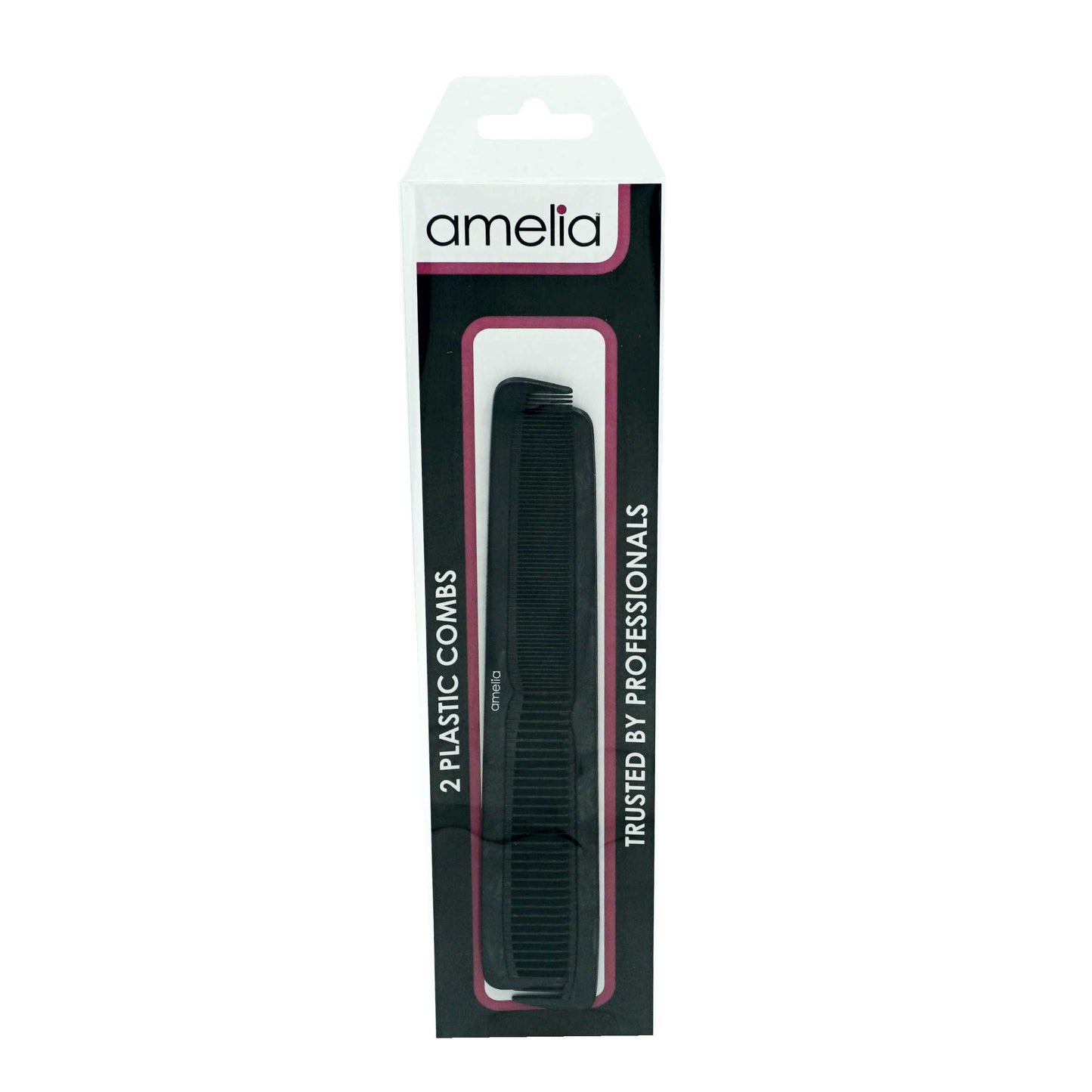 Amelia Beauty, 7in Black Plastic Styling Comb with Inch Marks, Made in USA, Professional Grade Hair Comb, Portable Salon Barber Shop Everyday Styling Cutting Hair Styling Tool, 7"x1.25", 2 Pack