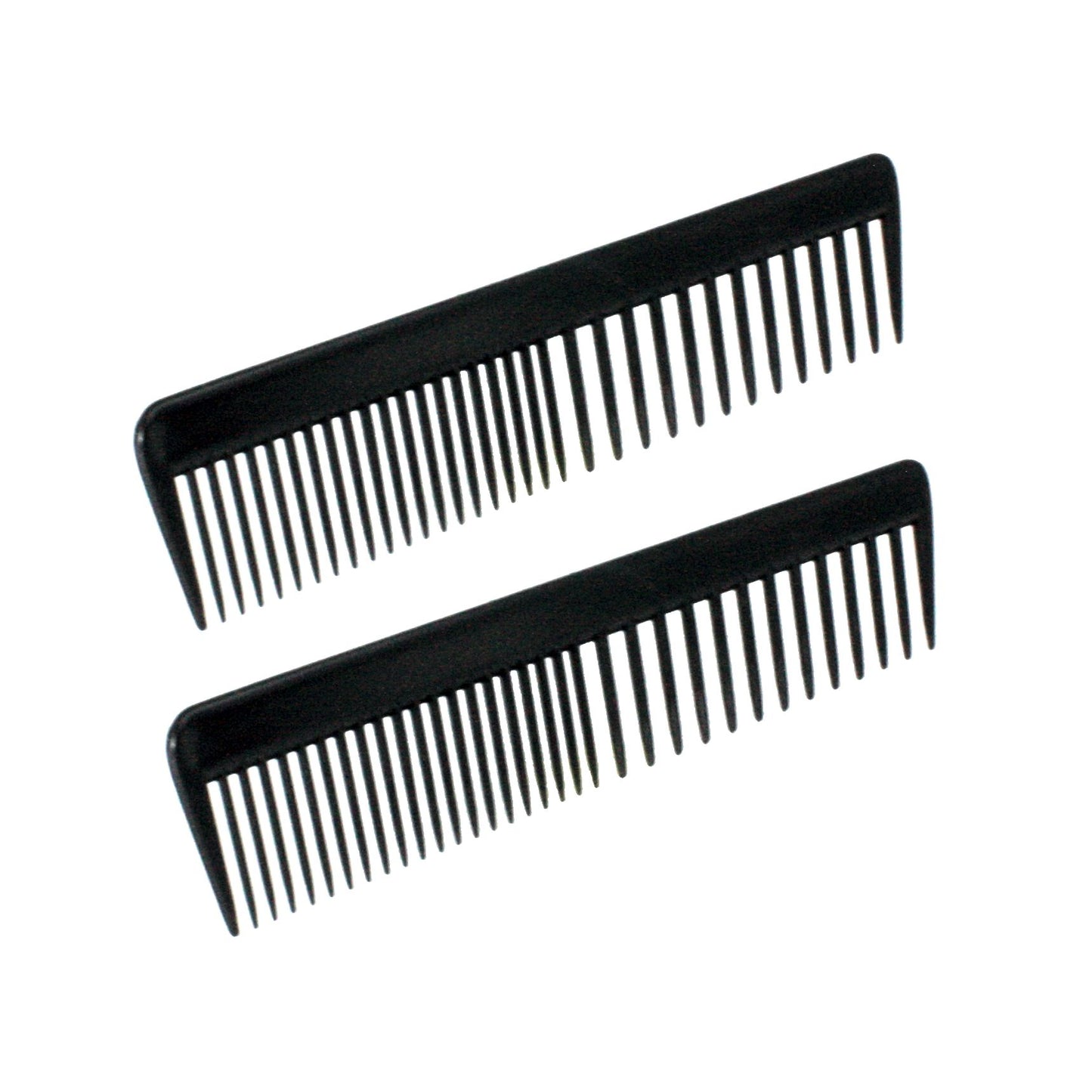 Amelia Beauty, 7in Black Plastic Wide Tooth Comb, Made in USA, Professional Grade Pocket Hair Comb, Wet, Tangled Hair, Portable Salon Barber Shop Everyday Styling Cutting Hair Styling Tool, 2 Pack