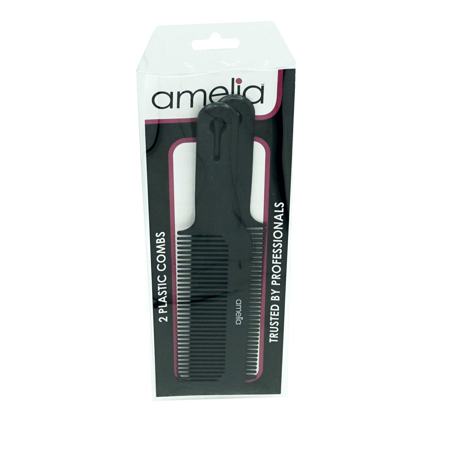Amelia Beauty, 8.75in Black Plastic Flattop Butch Comb, Made in USA, Professional Grade Hair Comb, For Clipper Cuts and Flattops, Wet or Dry, Everyday Styling Cutting Hair Styling Tool,  2 Pack