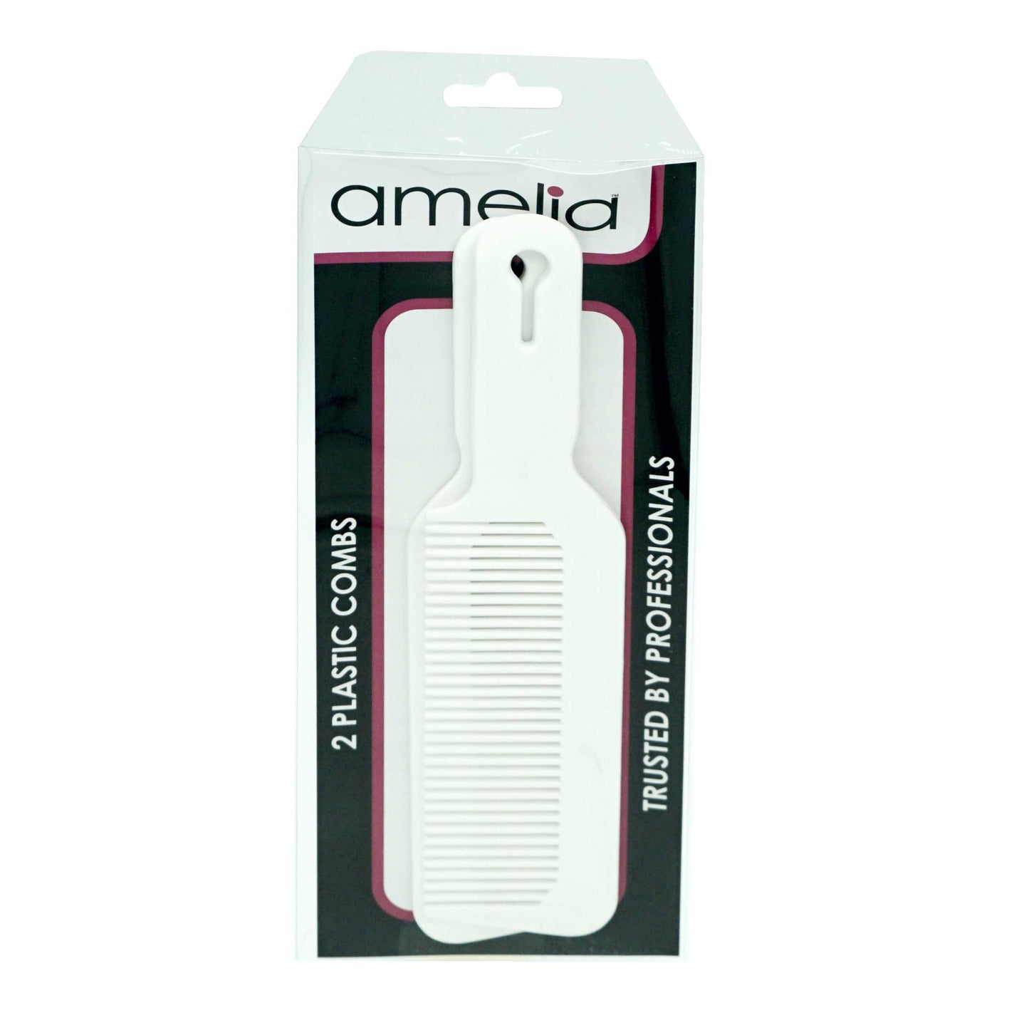 Amelia Beauty, 8.75in White Plastic Flattop Butch Comb, Made in USA, Professional Grade Hair Comb, For Clipper Cuts and Flattops, Wet or Dry, Everyday Styling Cutting Hair Styling Tool, 2 Pack