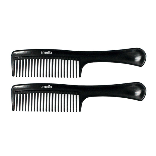 Amelia Beauty, 8.5in Black Plastic Handle Comb, Made in USA, Professional Grade Hair Comb, For Combing Out Long Thick Hair, Wet or Dry, Everyday Styling Cutting Hair Styling Tool, 8.5"x1.5", 2 Pack