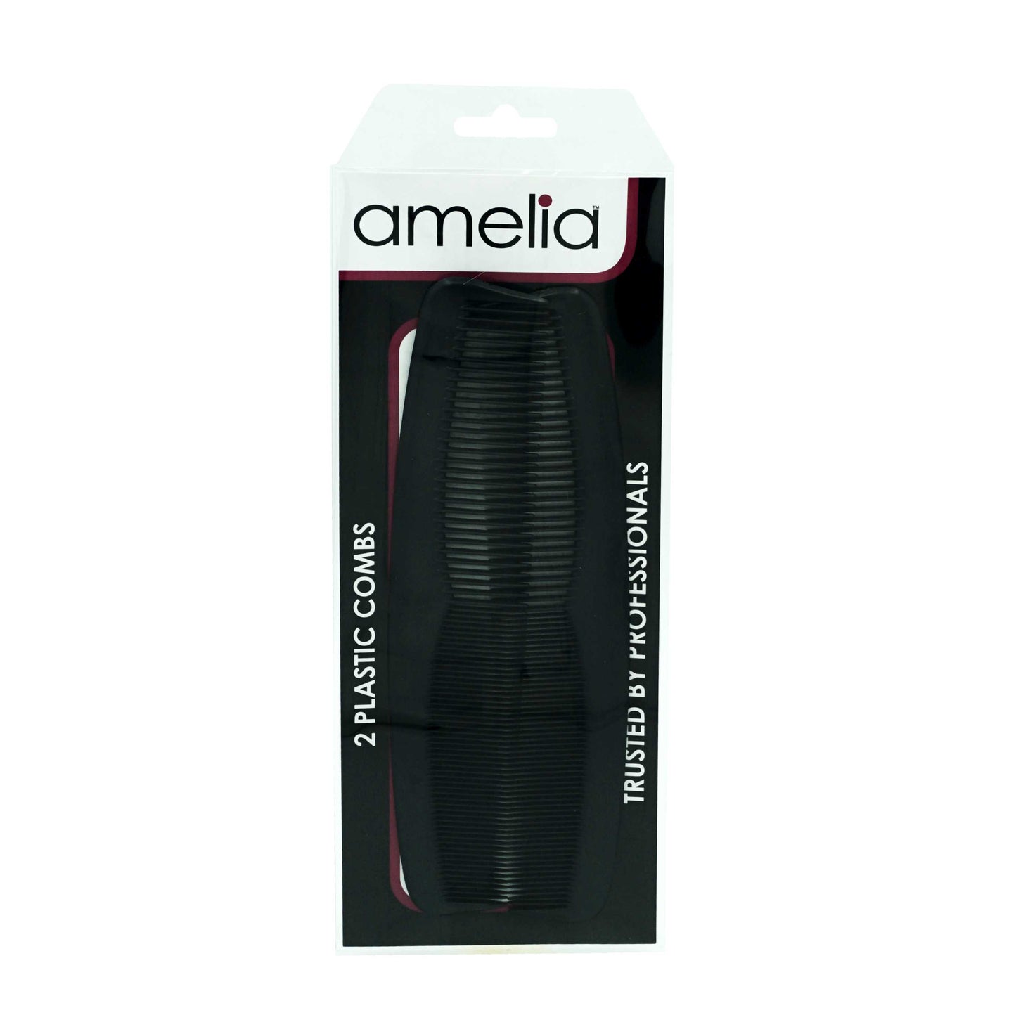 Amelia Beauty, 8in Black Plastic Master Wave Styling Comb, Made in USA, Professional Grade Hair Comb, Everyday Styling, Thick Hair, Wet or Dry, Everyday Styling Cutting Hair Styling Tool, 2 Pack