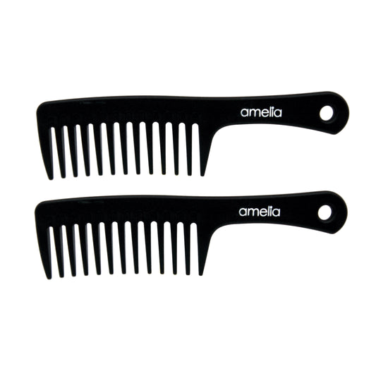 Amelia Beauty, 9in Black Plastic Handle Rake Comb, Professional Grade Hair Comb, Combing Out Long Thick Hair, Wet or Dry, Everyday Styling Cutting Hair Styling Tool, 9.5"x2.25", 2 Pack