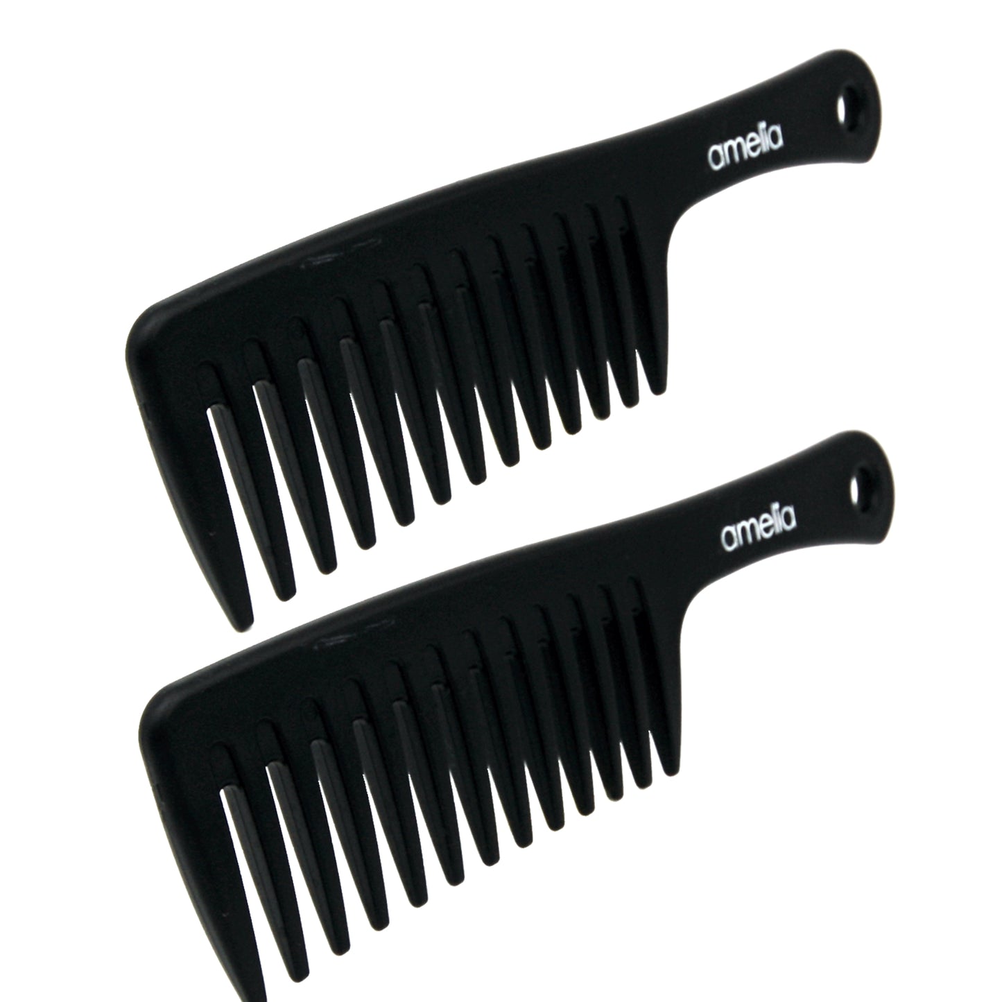 Amelia Beauty, 9in Black Plastic Handle Rake Comb, Professional Grade Hair Comb, Combing Out Long Thick Hair, Wet or Dry, Everyday Styling Cutting Hair Styling Tool, 9.5"x2.25", 2 Pack